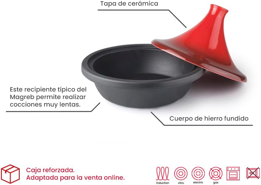 IBILI Tajine H-Klasse, 32 cm, Körper aus Gusseisen und Keramikdeckel, induktionsgeeignet, 32 cm