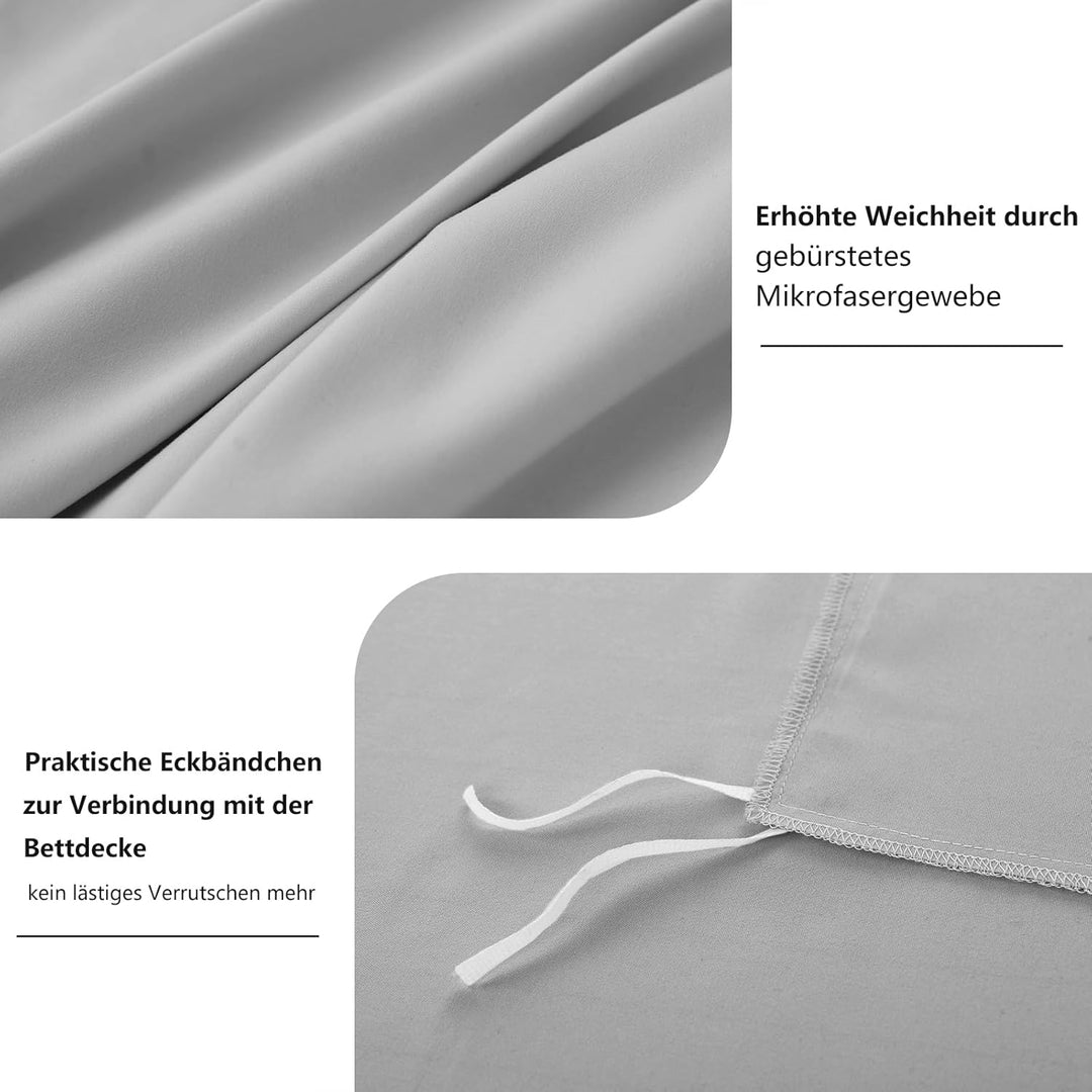 RUIKASI Bettwäsche 200x220 3teilig Grau - Bettbezug 200 x 220 Set Hellgrau mit Kissenbezüge, Bettwäs