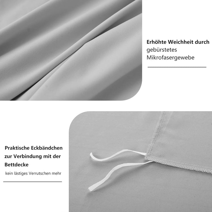 RUIKASI Bettwäsche 200x220 3teilig Grau - Bettbezug 200 x 220 Set Hellgrau mit Kissenbezüge, Bettwäs