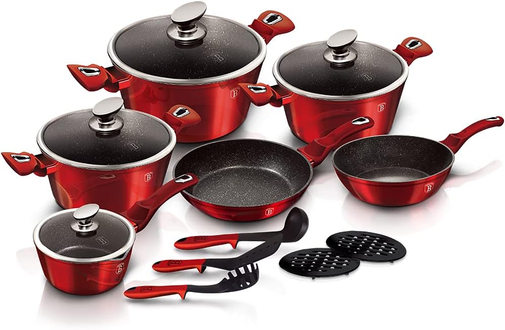 Berlinger Haus 15Pcs Metallisch Kochgeschirr Set - Weinrot, Weinrot