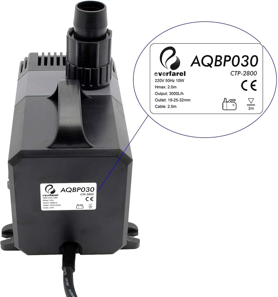 everfarel 3000L/H ECO Teichpumpe Pumpe Bachlaufpumpe Wasserpumpe 10W 3000 L/H