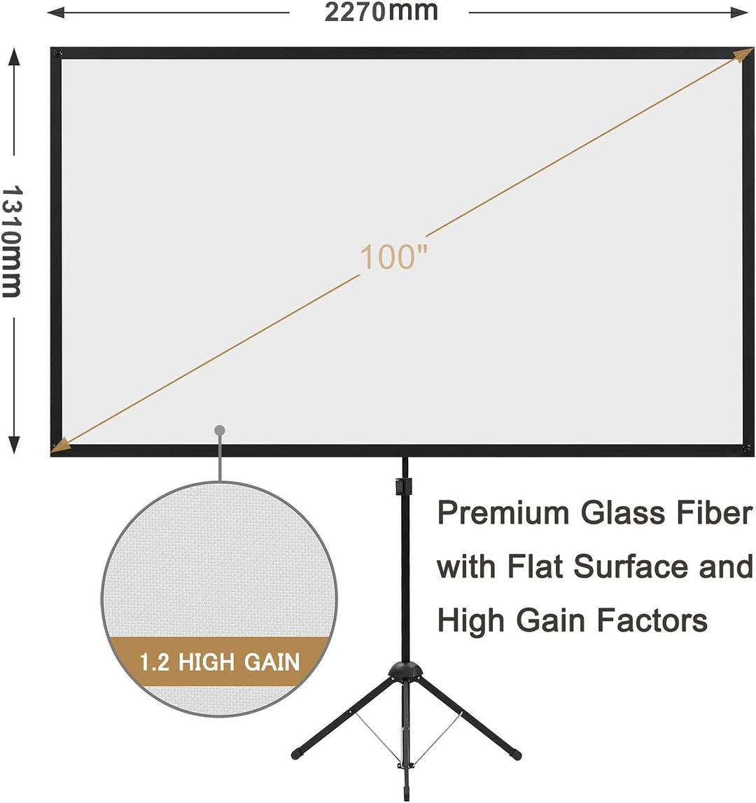 Beamer Leinwand mit Stativ, Tragbar Projektor Leinwand 100 Zoll, 16:9, 4K HD Projektion Leinwand, Le