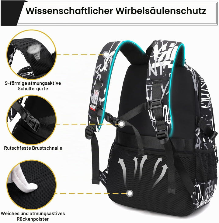 Amythe Schulrucksack Jungen Rucksack Teenager – Wasserdichter Lässiger Daypack Gross Schulranzen, Mi