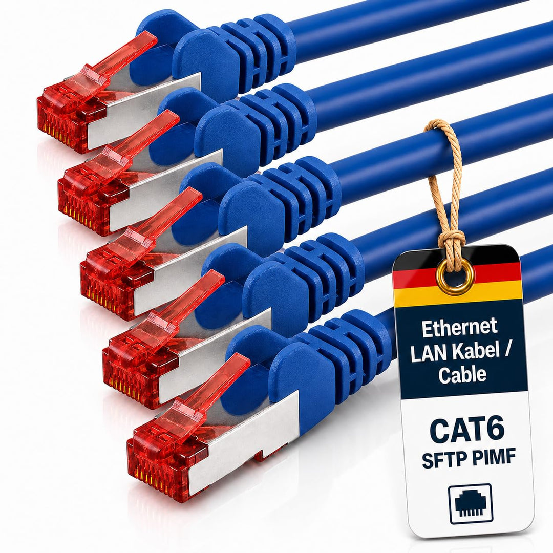 1aTTack.de 5x 7,5m - Cat 6 Netzwerk-Kabel Patch-Kabel Cat6 RJ45 SFTP - Blau 7,5 Meter Blau, 7,5 Mete