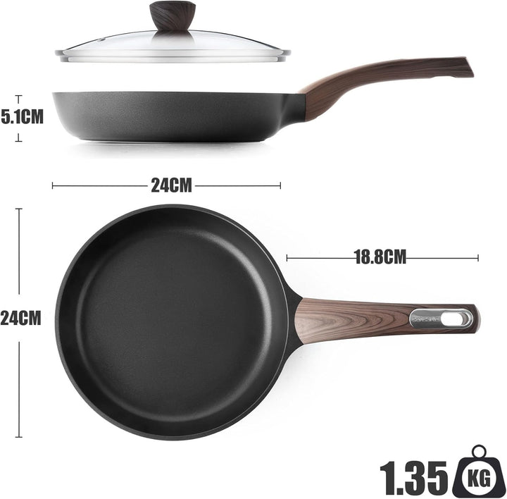 SENSARTE Antihaft Bratpfanne mit Deckel 24cm Antihaft-Eierpfanne Omelettpfanne, Gesunde Küche Kochen
