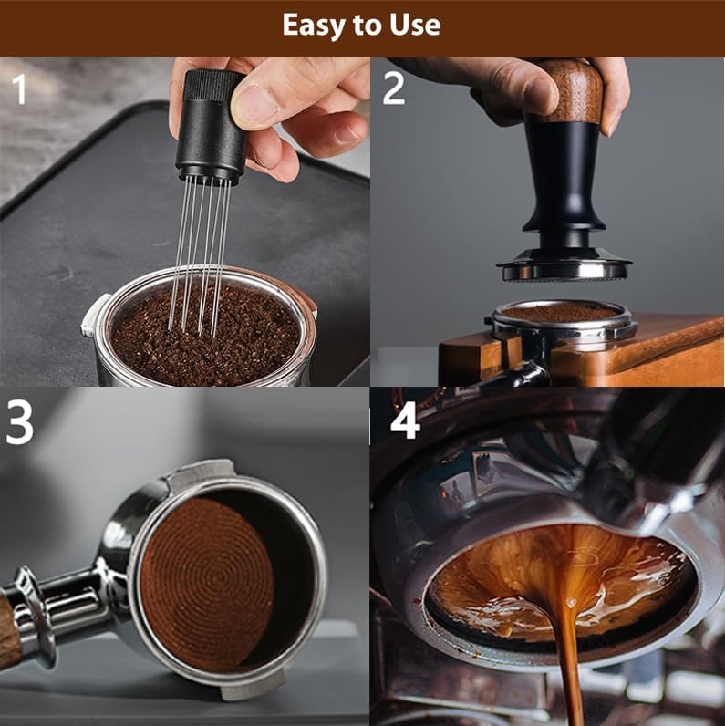 51mm Kaffee Tamper mit Walnuss-Griff, 30lbs Konstanter Druck Espresso Tamper, Edelstahl Kaffeestampf