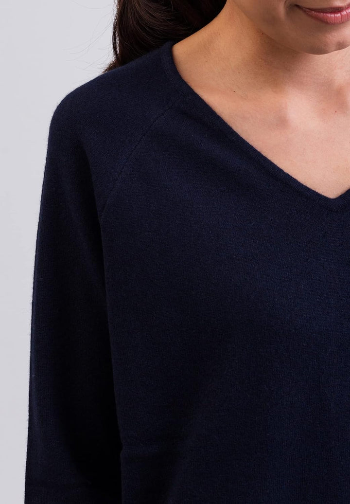 100% Kaschmir Damen Pullover mit geradem Schnitt und Seitenschlitz | Sweater V-Ausschnitt 2-fädig S