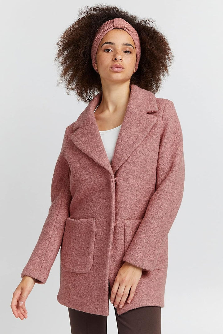 ICHI IHSTIPA JA Damen Wintermantel Wollmantel Winterjacke Kurzmantel mit Druckknöpfen und Reverskrag