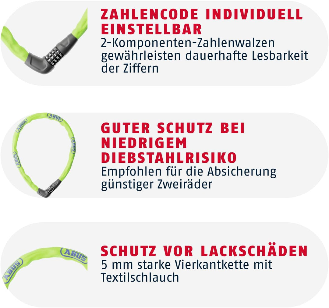 ABUS Kettenschloss Steel-O-Chain 5805C – Zahlenschloss aus 5 mm starken Stahlkette – ABUS-Sicherheit