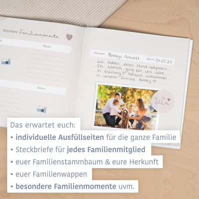 mintkind® "Unsere Familie" Erinnerungsalbum I Familien Geschenk I Familien-Buch zum ausfüllen | Foto