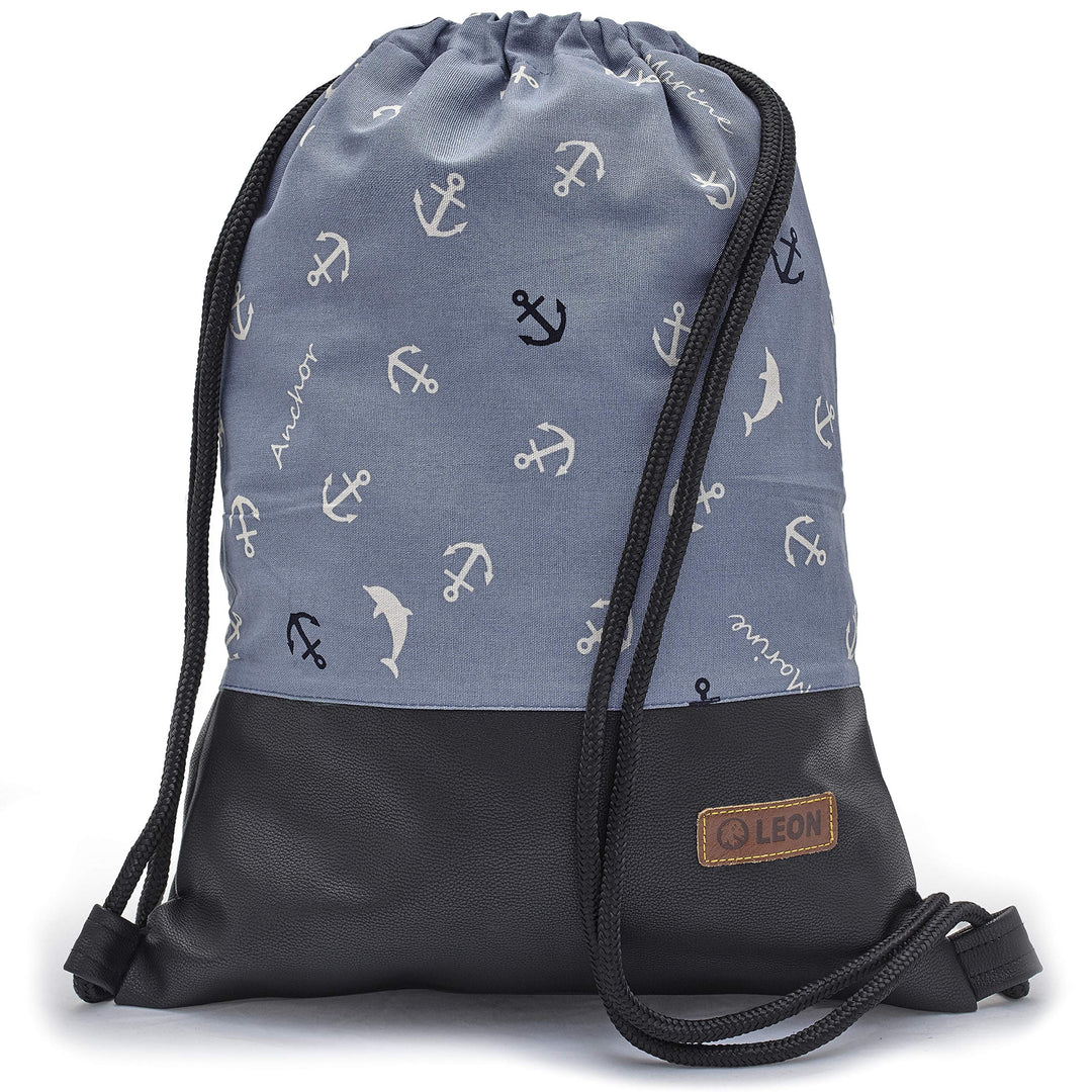 Leon grosser Premium Turnbeutel mit Innentaschen Rucksack Tasche Damen Herren Teenager Gym Bag Draw