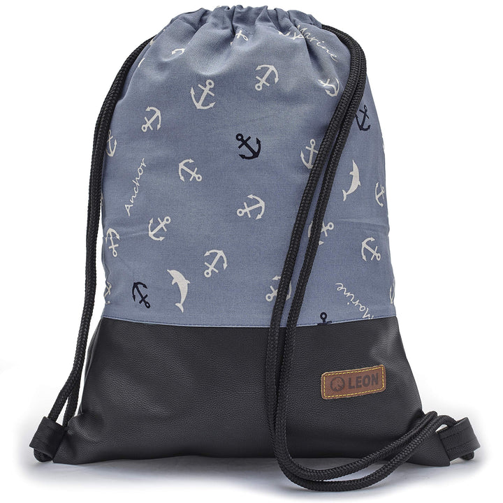 Leon grosser Premium Turnbeutel mit Innentaschen Rucksack Tasche Damen Herren Teenager Gym Bag Draw