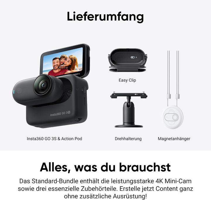 Insta360 GO 3S Fahrrad-MultiView-Bundle 128 GB Schwarz - Tragbare 4K Mini-Kamera, Freihand-POVs, Übe