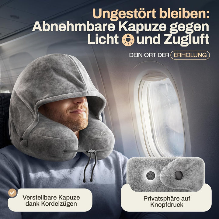 HELDENWERK® Air Nackenkissen Flugzeug Aufblasbar | Reisekissen für 5 Schlafpositionen, schnell aufbl