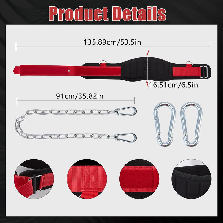 Dip Gürtel mit Kette und Klimmzug Gürtel, Dip Belt,3-in-1 Gewichthebergürtel für Zusatzgewicht im Gy