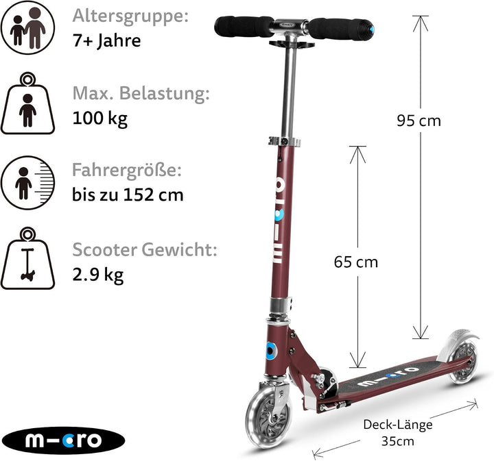 micro™ Sprite LED Kinder Kinderscooter | Cityroller mit LED-Rollen | klappbar und Lenker höhenverste