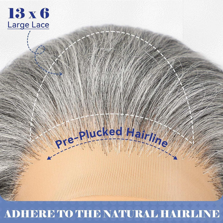 HAIRCUBE 13x6 HD Synthetische Lace-Front-Perücke, 24 Zoll lange graue, lockige, geschichtete Perücke
