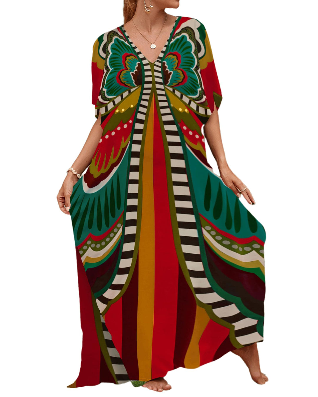 Bsubseach Lose Kaftan Kleider für Frauen Kurzarm Badeanzug Cover Up Casual Urlaub Outfits Rot Schmet