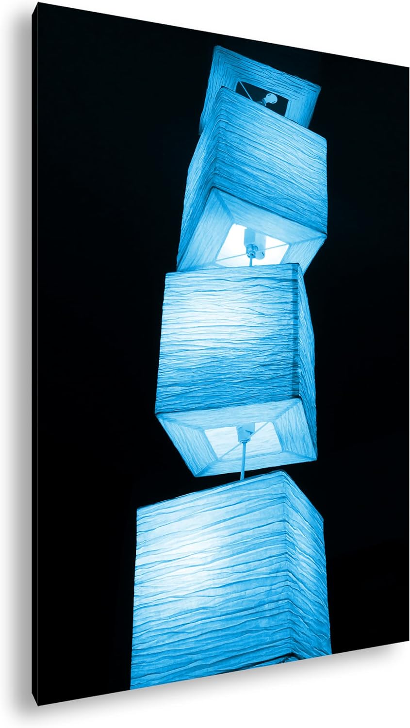 deyoli leuchtende Lampenreihe Format 80x60 Effekt: Monocrome Blau als Leinwandbild, Motiv fertig ger
