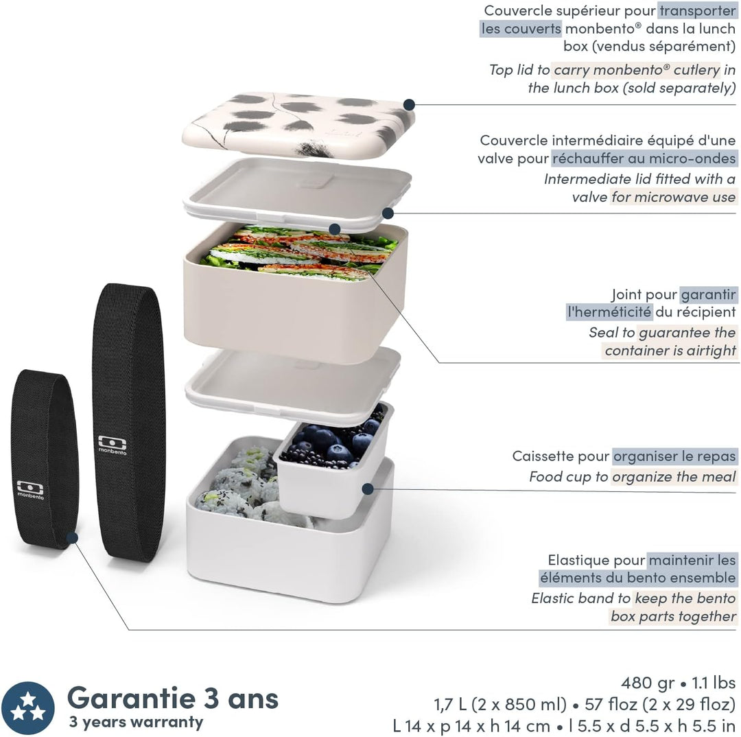 monbento - MB Square Graphic Plume Bento Box mit Feder Muster - Made in France - grosse Brotdose gro