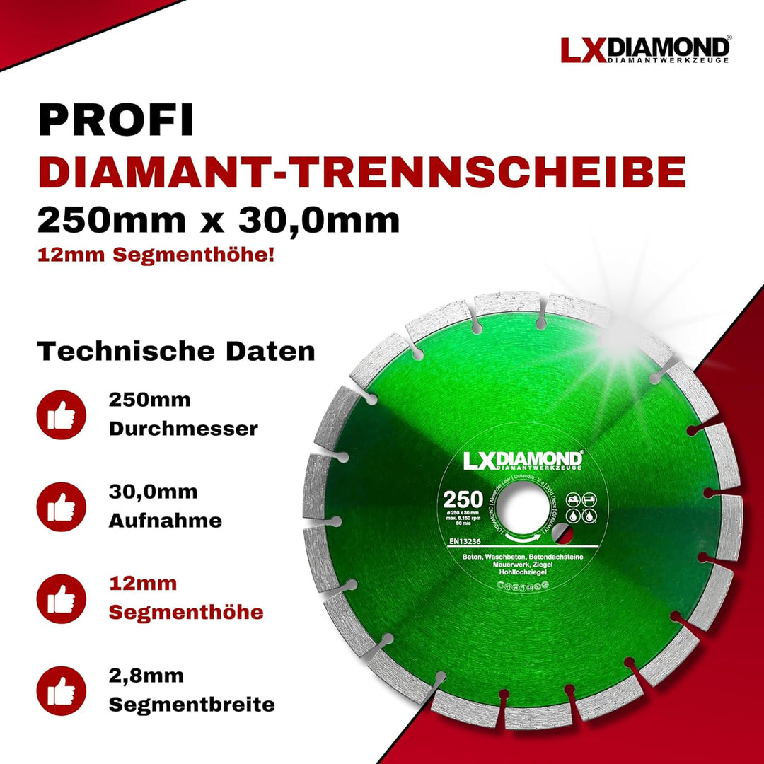 Diamant-Trennscheibe 250mm x 30,0mm - für Schneidetische, Brückensägen - Diamantscheibe zum Trennen
