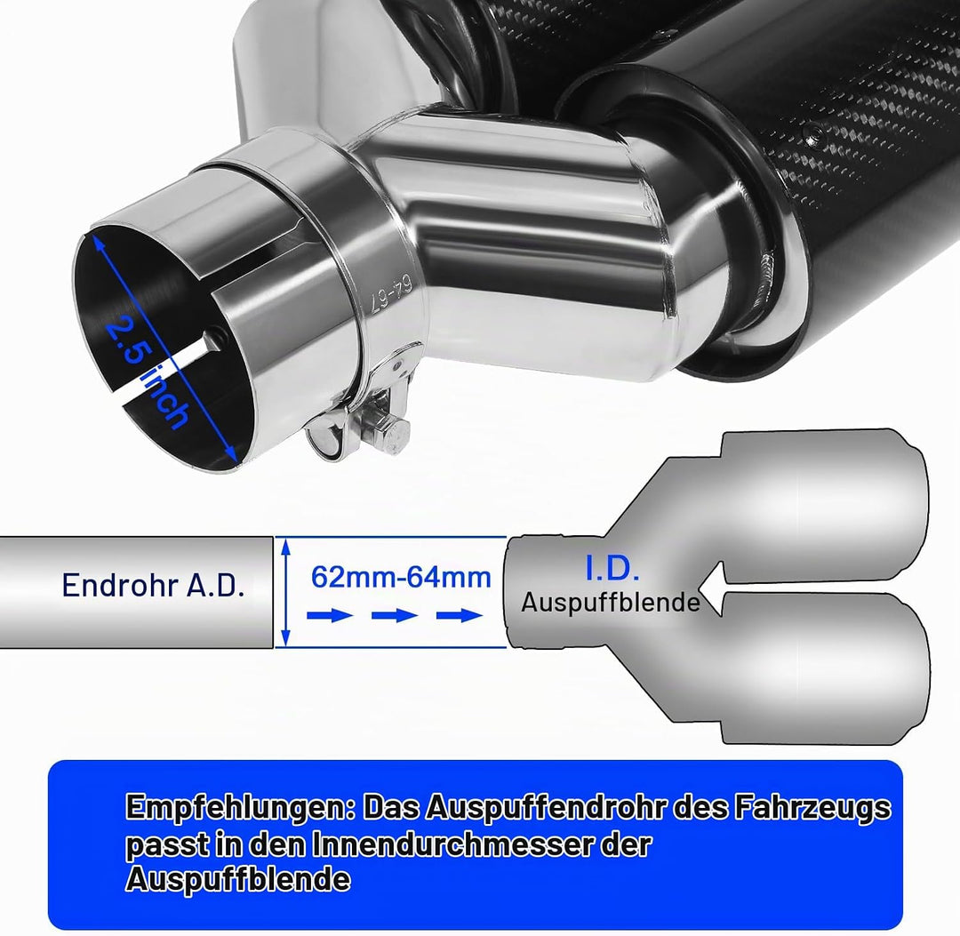 Krtopo 63mm Doppelschalldämpfer Spitze Carbon Auto Auspuffrohr Heckspitze Heckspitze Einlass 2,5" Au