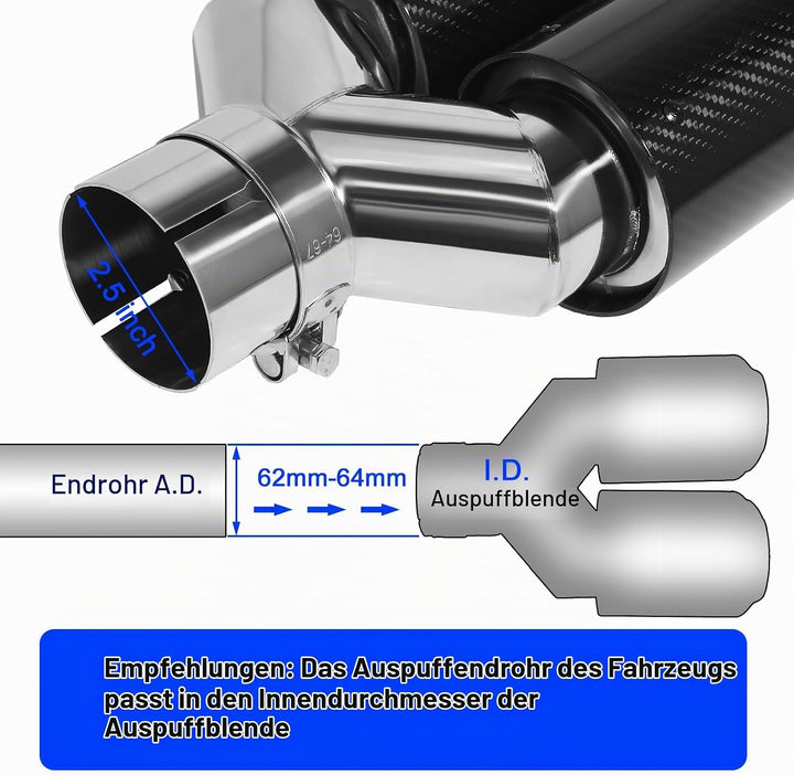 Krtopo 63mm Doppelschalldämpfer Spitze Carbon Auto Auspuffrohr Heckspitze Heckspitze Einlass 2,5" Au