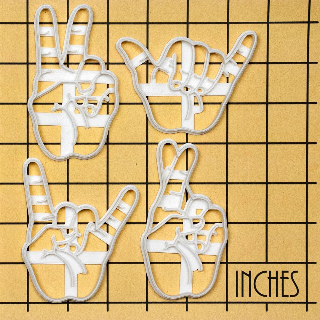 4er Set Handzeichen Ausstechformen (Formen: Victory Zeichen, Zeichen der Hörner, Gekreuzte Finger, S