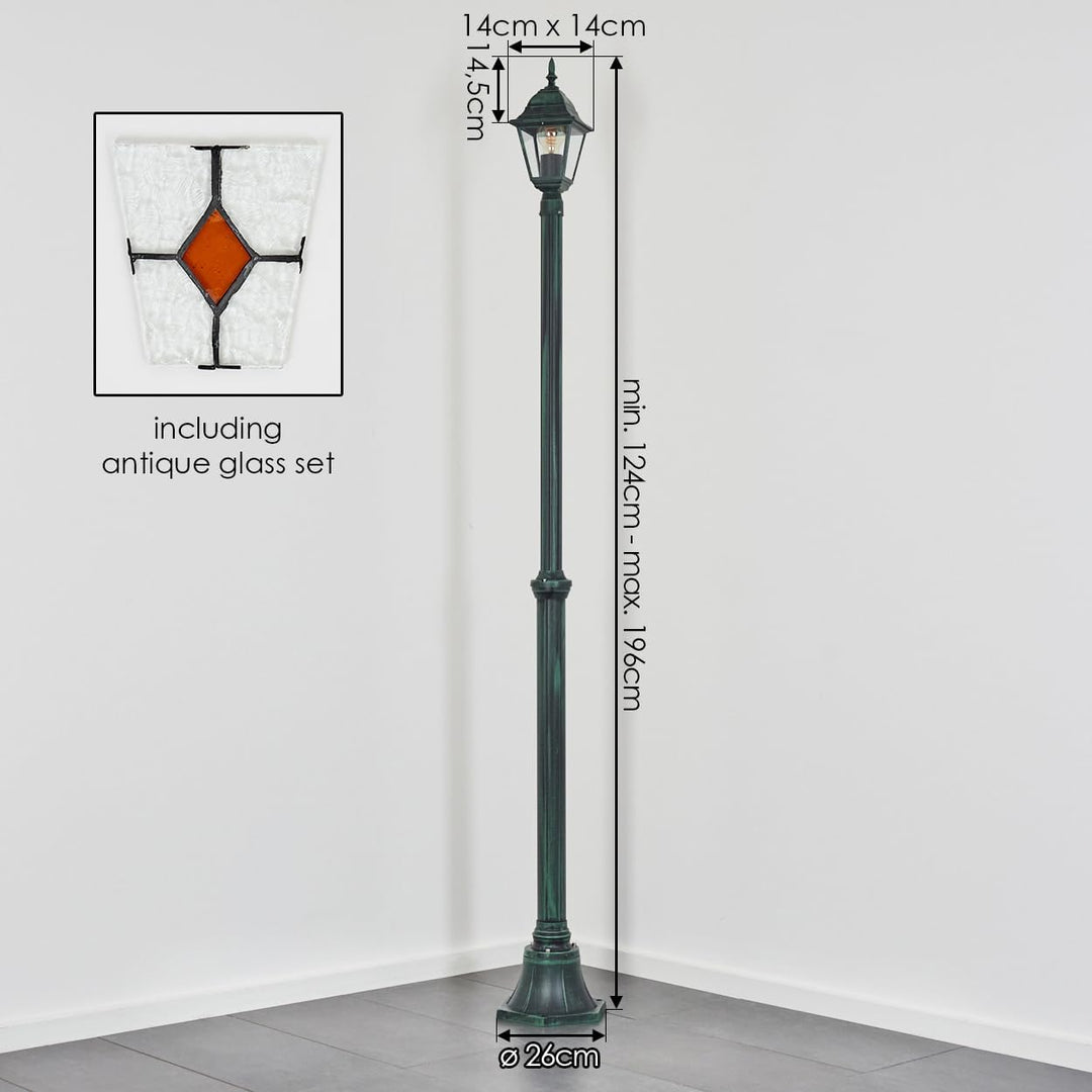 HOFSTEIN Kandelaber Naofe, Aussenwegeleuchte aus Metall/Glas in Schwarz/Grün/Klar/Orange, Wegebeleuc
