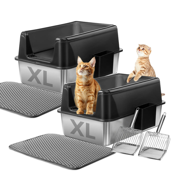 Marchul (2PACK) Katzentoilette XL, Edelstahl-Katzenklo für grosse Katzen, XL Metall Katzentoilette m