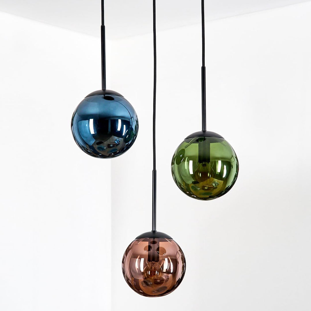 HOFSTEIN Hängeleuchte Gastor, 3-flammige Hängelampe aus Metall/Glas in Schwarz/Blau/Grün/Kupfer, mod