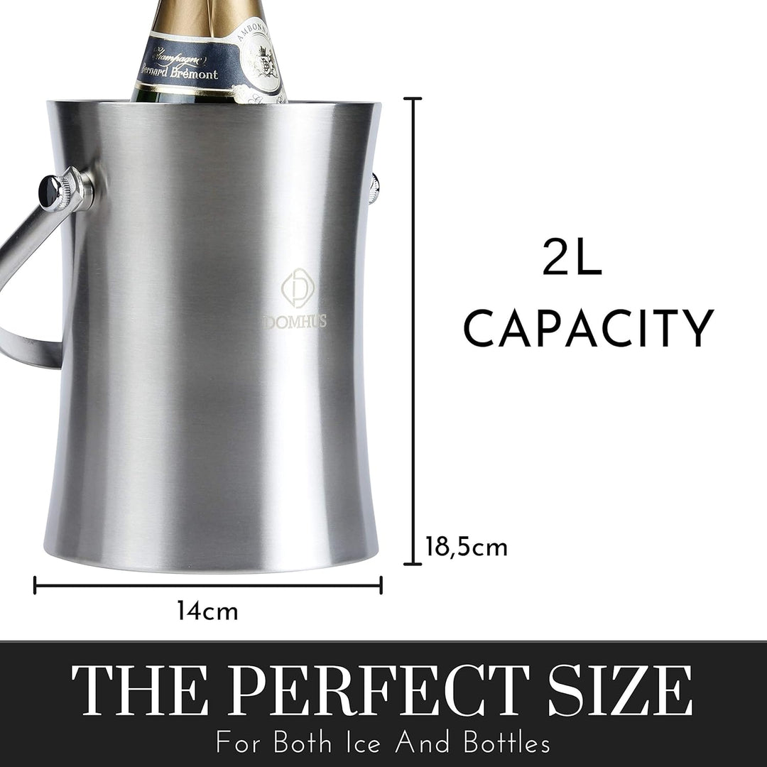 DOMHUS® 2,0L Premium Eiswürfelbehälter mit Deckel und Zange | Edelstahl Sektkühler Eiseimer Doppelwä