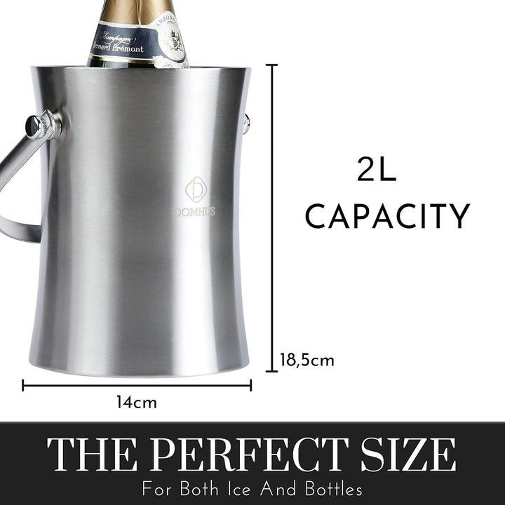 DOMHUS® 2,0L Premium Eiswürfelbehälter mit Deckel und Zange | Edelstahl Sektkühler Eiseimer Doppelwä