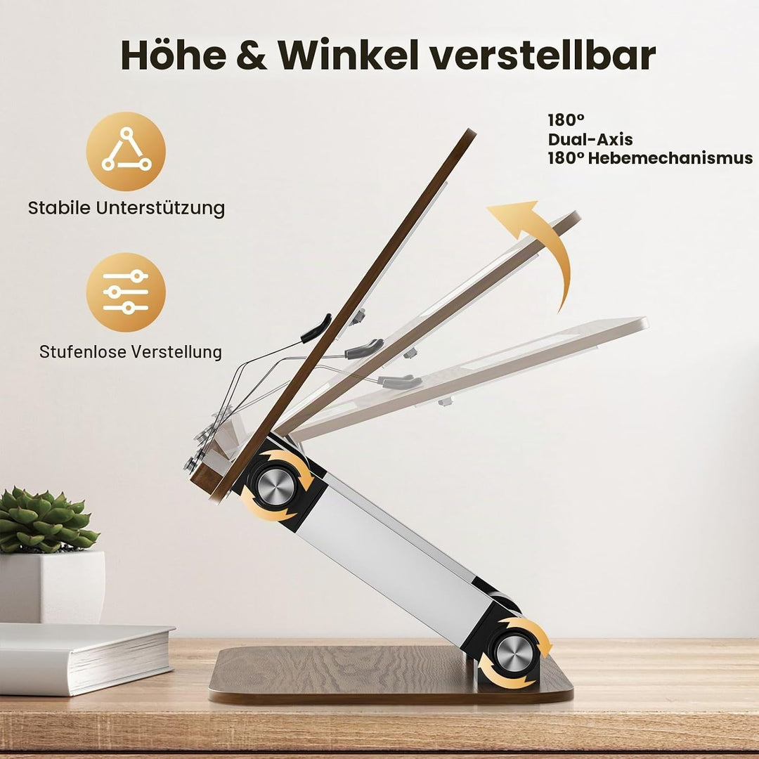 Buchständer, Verstellbarer Buchhalter mit 180° drehbarer Basis, Kochbuchständer, Rezeptbuchhalter mi