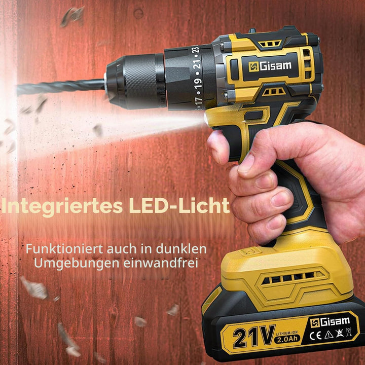 Akkuschrauber,21V Akku Bohrschrauber Set mit 2 Akkus 2.0Ah,Akkubohrer 55Nm Drehmoment,23+3 Drehmomen