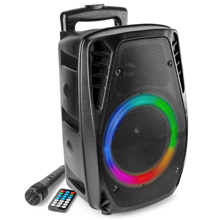 Fenton FT8LED MK2 - Partybox Bluetooth Lautsprecher, 300 Watt Party Lautsprecher mit LED, Trolley, A