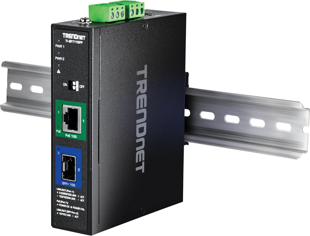TRENDnet Industrial 10G SFP+ to 10G PoE++ Media Converter, TI-BF711SFP