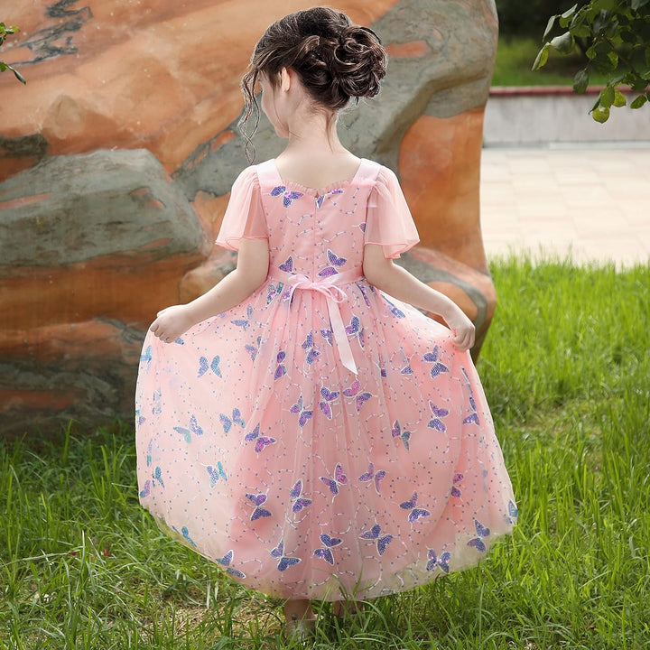 Sunny Fashion Mädchen Kleid Blume Schnüren Saum Hochzeit Erstkommunion Gr. 110-158 122 Rosa Schmette
