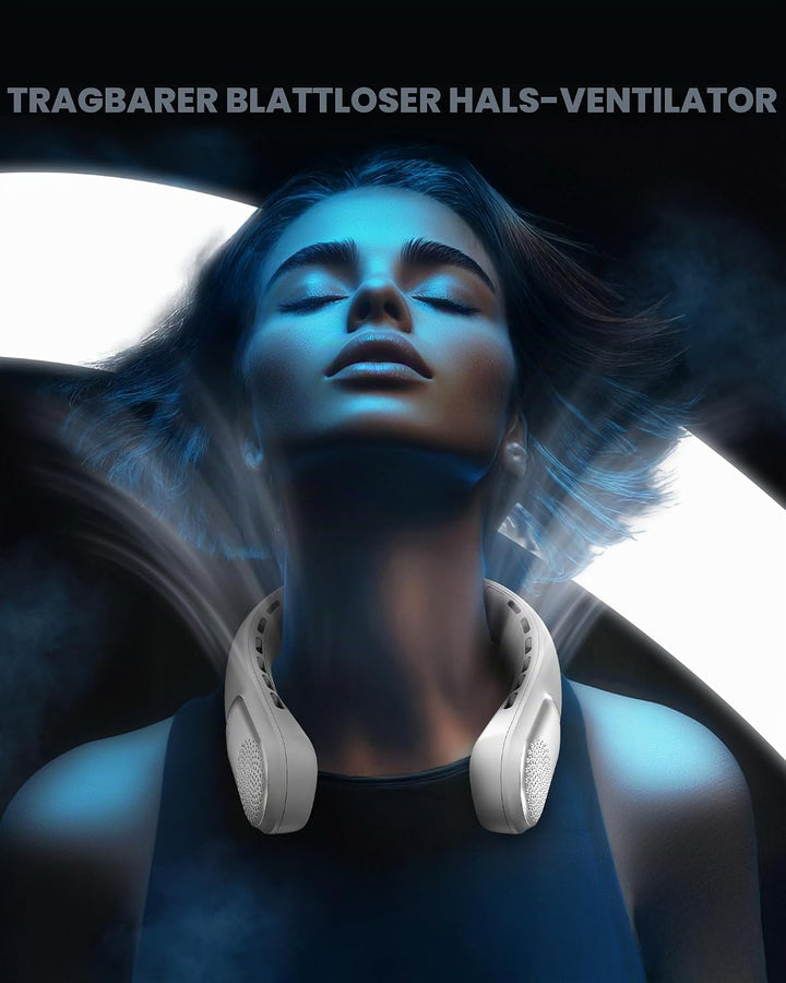 Peiyuu Hals-Ventilator, LED-Display, wiederaufladbar, tragbar, 360°-Kühlung, blattloser persönlicher