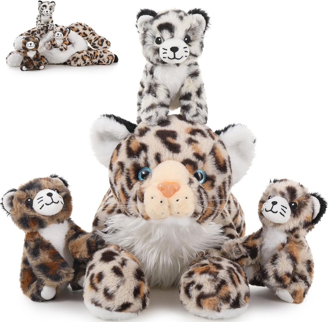 MorisMos 45cm riesen Leopardo Kuscheltier XXL mit 3 Plüschbaby im Bauch, gross liegend Plüsch Leopar