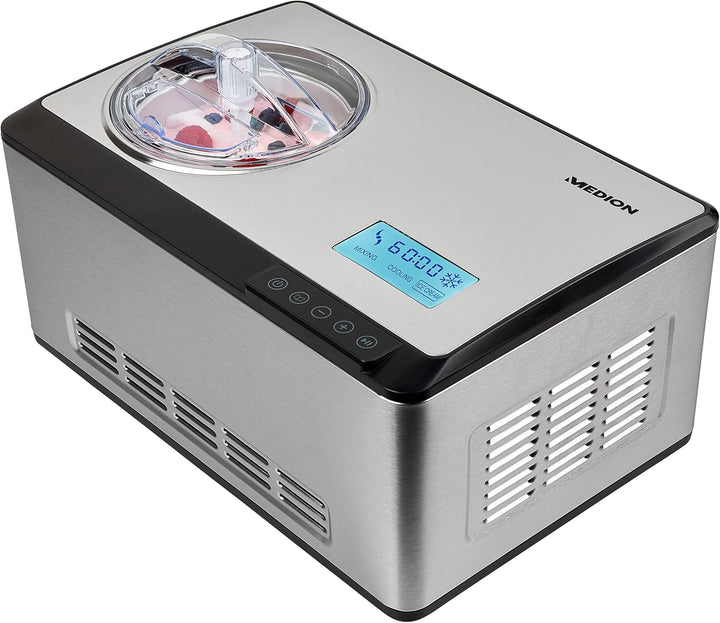 MEDION Eismaschine selbstkühlend mit Kompressor (2 Liter Eis, geeignet für Eiscreme Frozen Joghurt S