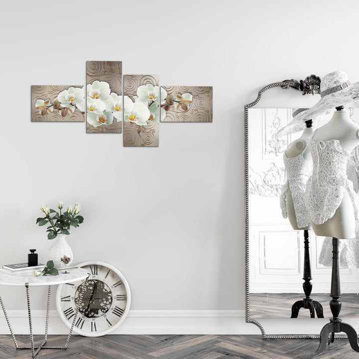 Runa Art Bild Modern Blumen Orchidee - Made in Germany - Wandbilder Abstrakt Beige Braun 4 Teilig 20