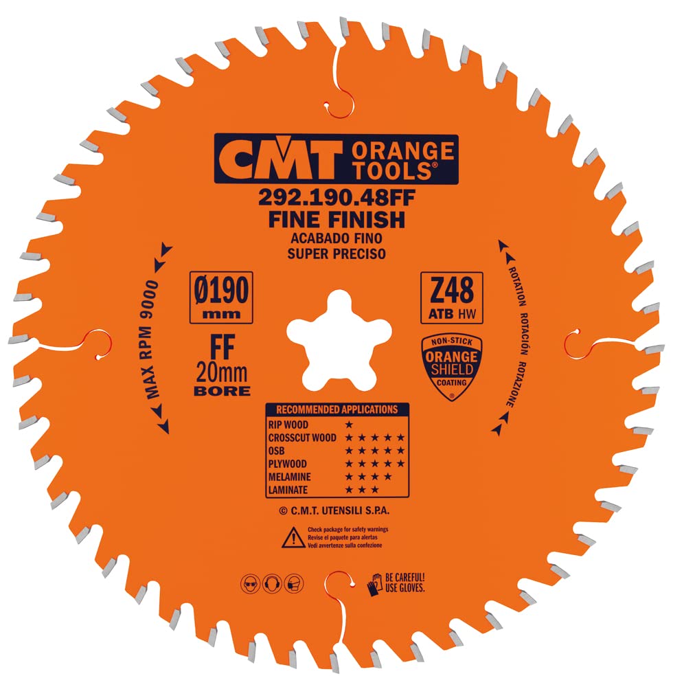 CMT Orange Tools Kreissägeblatt Feinschnitt HW 190 x 2,4 / 1,6 x 20 (Feestool® FF) Z=48 15° ATB - 29