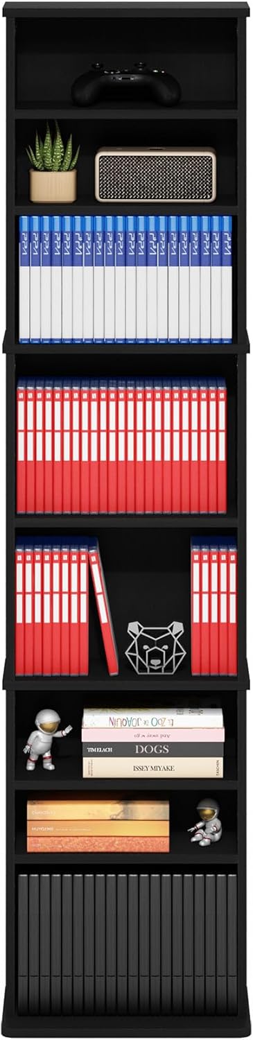 Furinno Jaya Multimedia-Medienspeicher-Tower-Rack mit 9 Regalen und verstellbaren Regalen, Americano