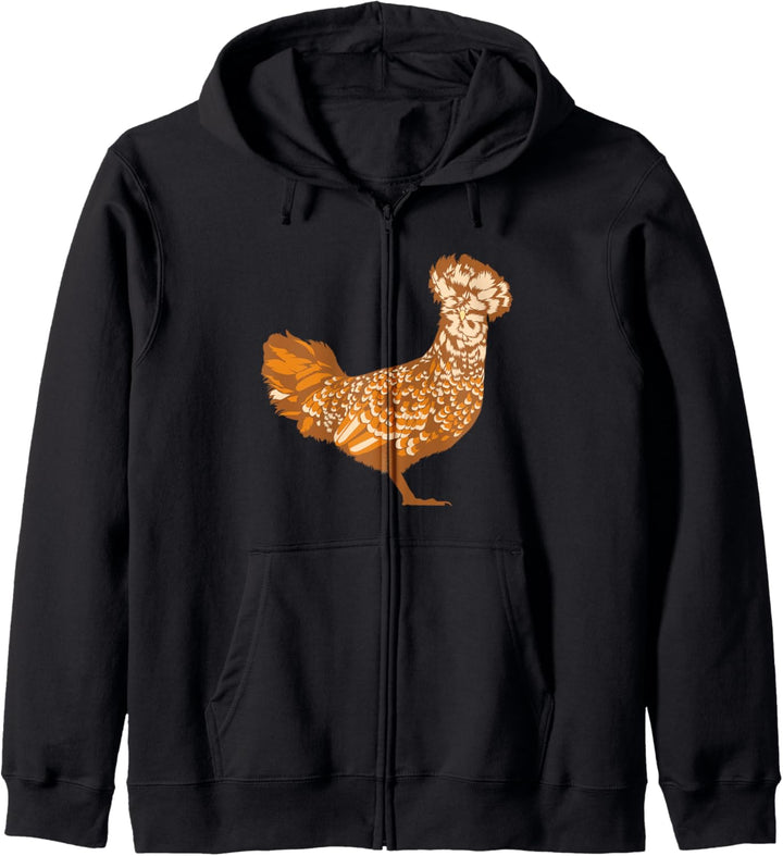Zeichnung eines Holländischen Haubenhuhn Kapuzenjacke