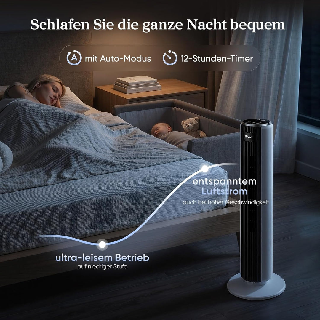 LEVOIT 28dB leiser Turmventilator mit Fortschrittlichem Schlafmodus,7m/s Ventilator mit Fernbedienun