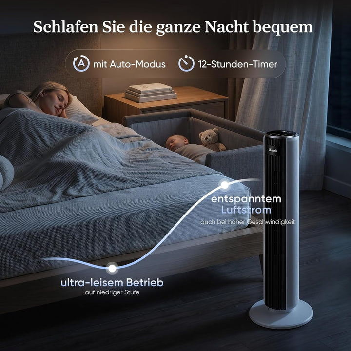 LEVOIT 28dB leiser Turmventilator mit Fortschrittlichem Schlafmodus,7m/s Ventilator mit Fernbedienun