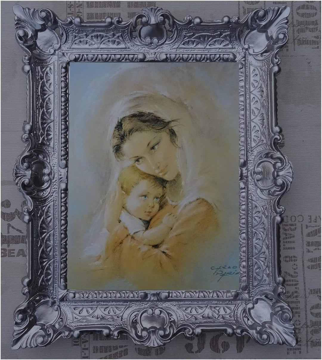 Lnxp Bild Bilder Gemälde in den Rahmen montiert 56x46 cmReligiös Mutter Maria Gottes Maria Jesus Chr