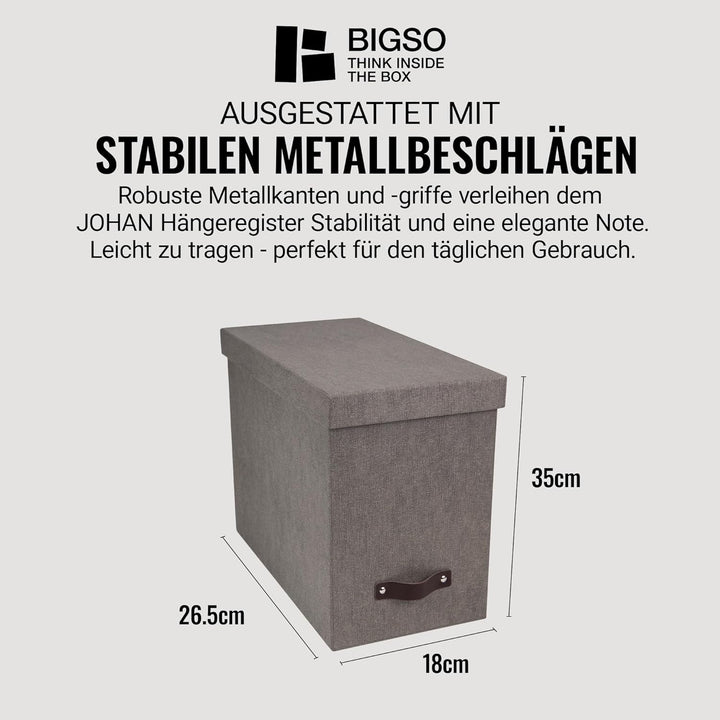 BIGSO JOHAN Hängeregisterbox A4 – Hängemappenbox mit Deckel und Griff – Schreibtischablage für Hänge