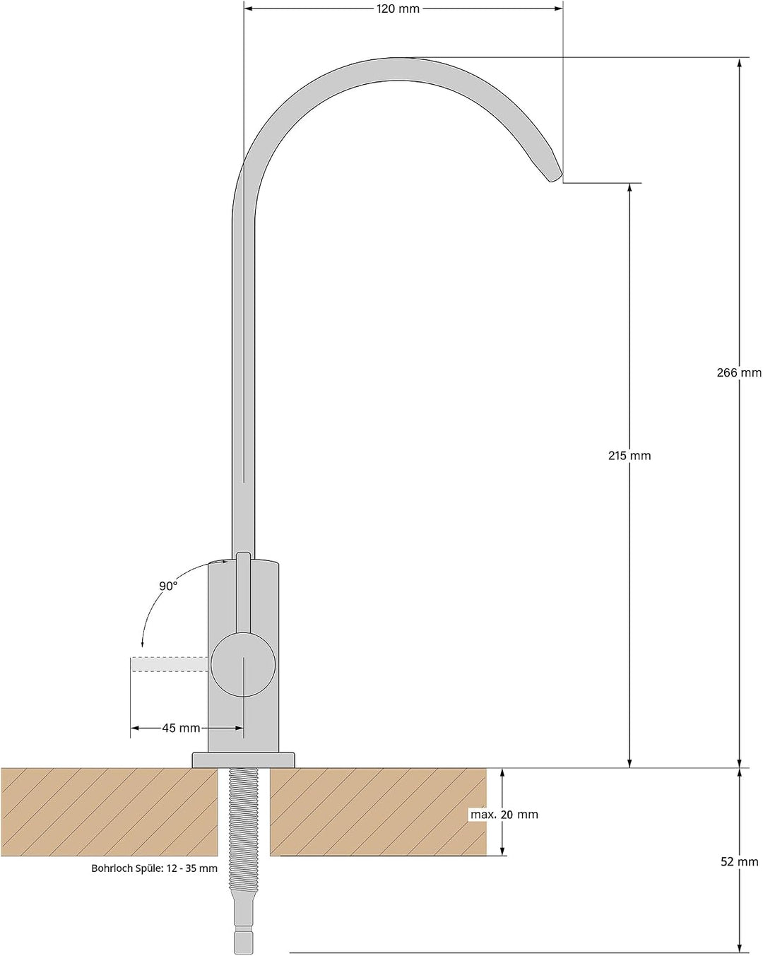 AORA® | Ein-Weg-Osmose-Wasserhahn SOFIA Edelstahl massiv | Edelstahl 304 | 360° schwenkbar | Ein-Weg